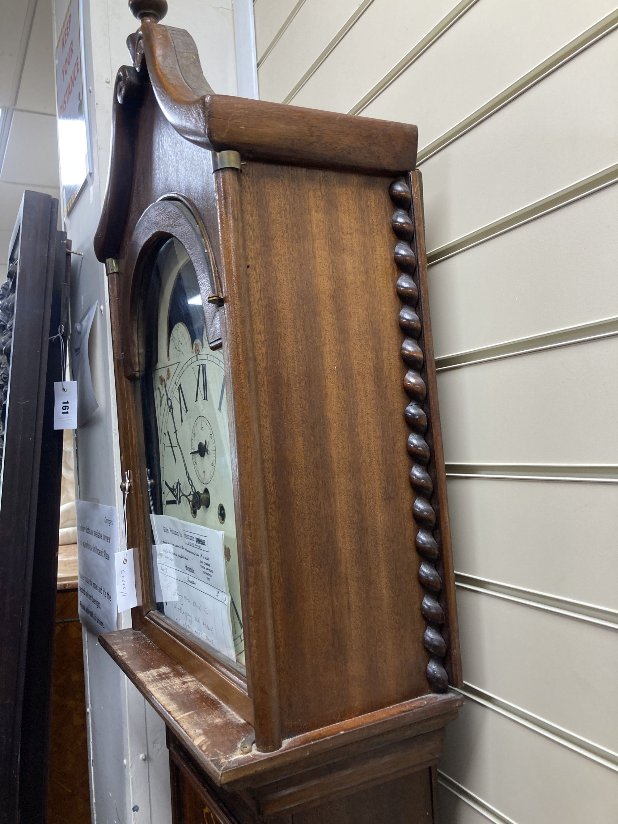 A 19th century and later inlaid mahogany longcase clock with printed dial, height 208cm